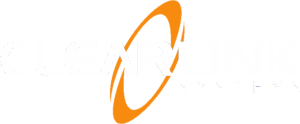clear link systems white and orange logo